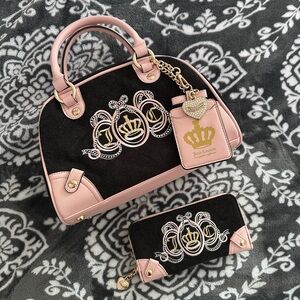 Juicy Couture Pink and Black Embroidered Bag Set